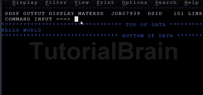 TutorialBrain-HELLO WORLD displayed in SPOOL