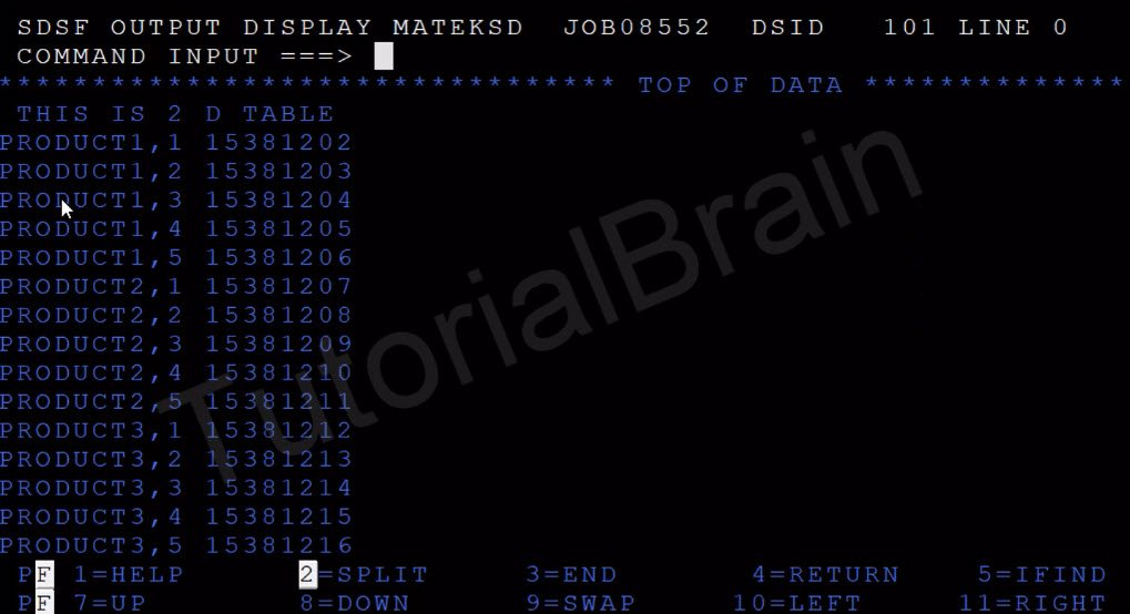 TutorialBrain-Output of Two Dimensional Array(Internal Table) of COBOL Program