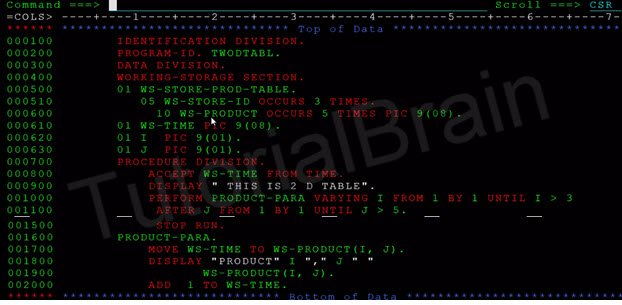 TutorialBrain-Two Dimensional Array(internal table) in COBOL program