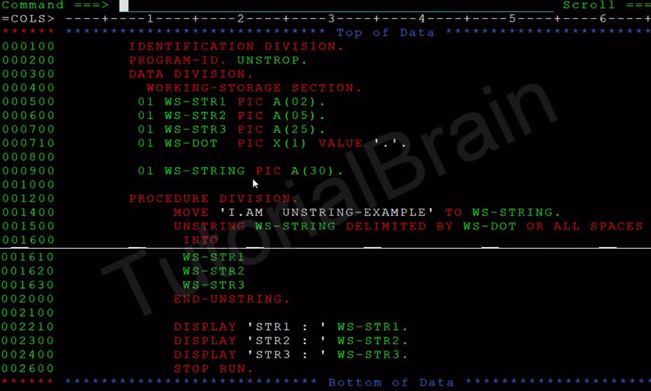 TutorialBrain-UNSTRING operation used in String handling in COBOL