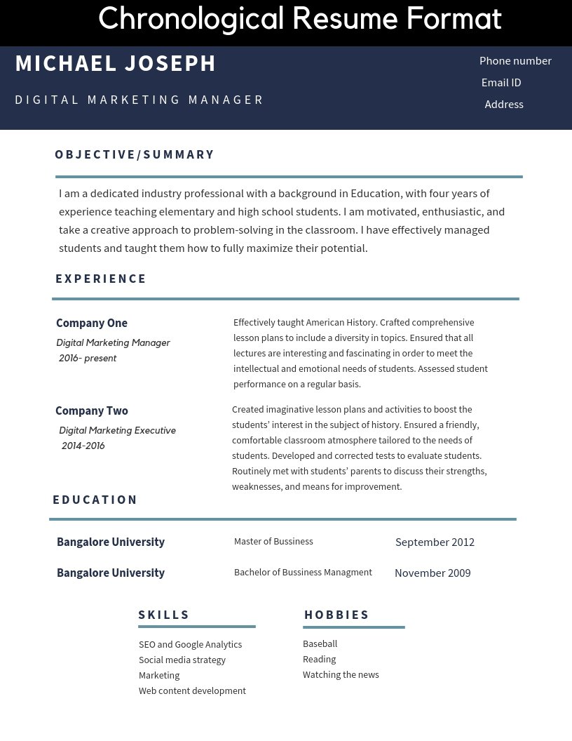 Chronological Resume Format