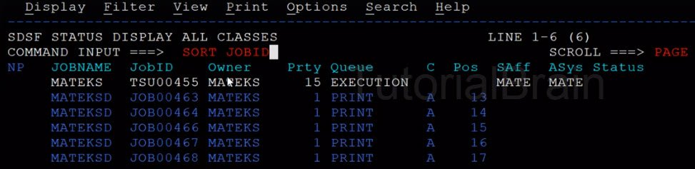 SDSF- SORT JOBID is used to sort based on JOBID in SPOOL