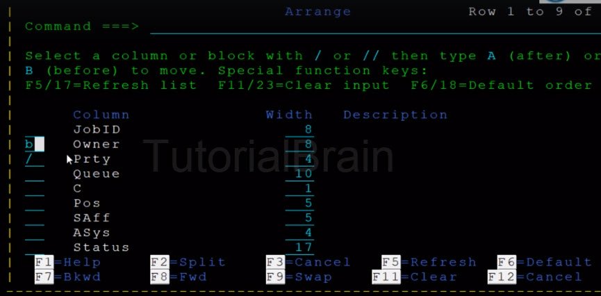 SDSF - To arrange the columns in particular order before or after