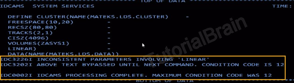 VSAM LDS ERRORdue to coding of RECSZ- Record size is not required