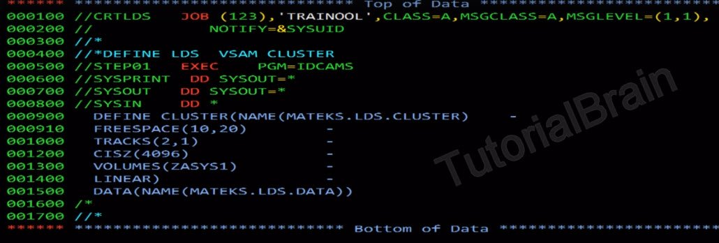 VSAM LDS - how to Create Cluster using IDCAMS