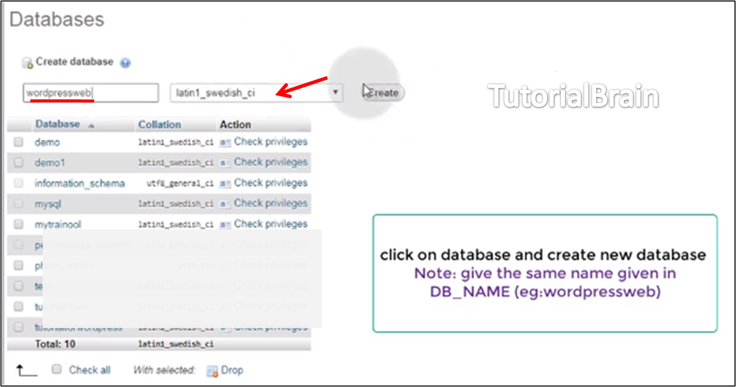 Create database from phpmyadmin