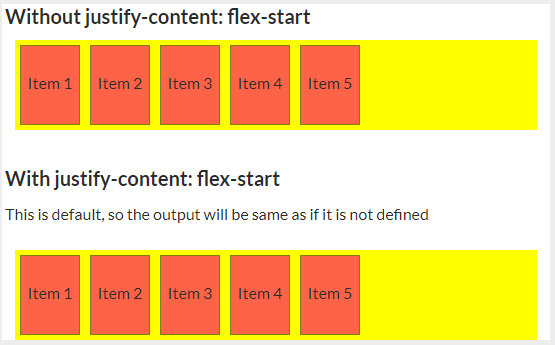 Justify-content: flex-start in FlexBox