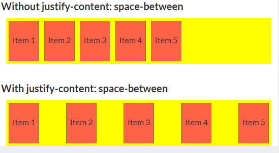 Example of justify-content: space-between