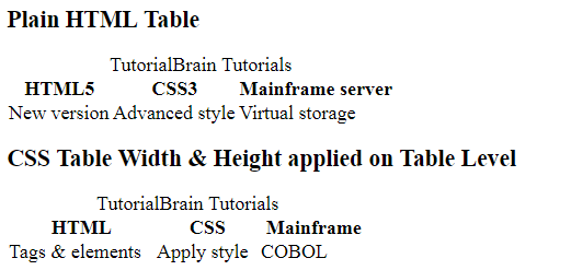 CSS Table width & Height