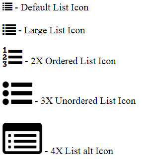 List Icons with inbuilt font sizes.