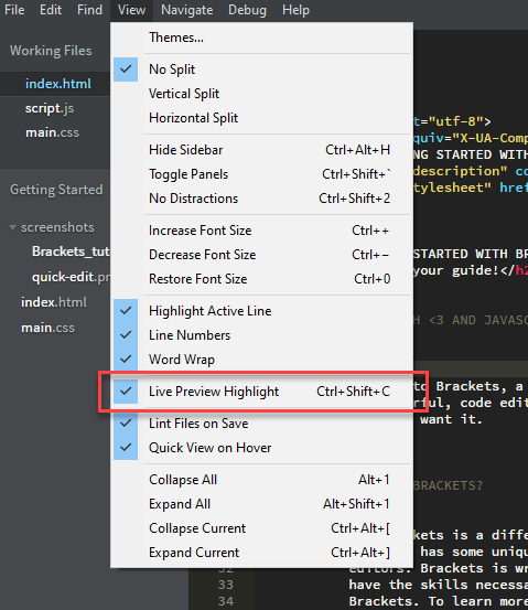Brackets Live Preview Highlight