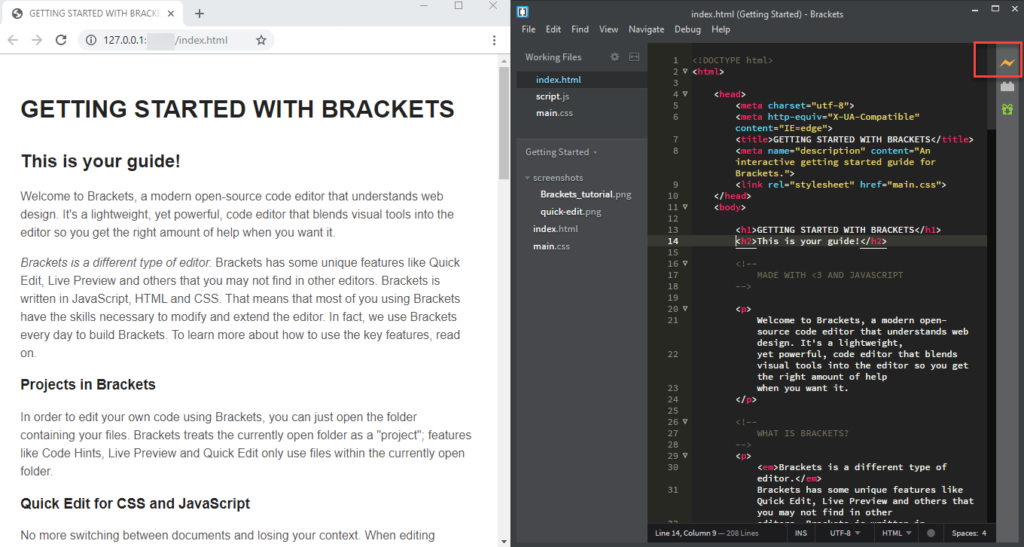 Brackets Live Preview in Browser