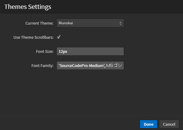 Brackets Theme settings