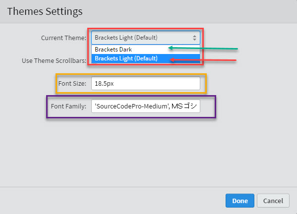 brackets text editor setting preferences