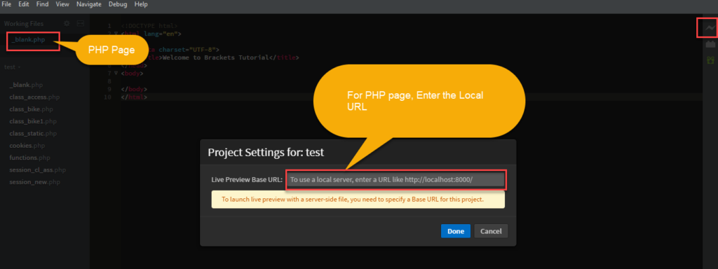 Brackets Live Preview for PHP