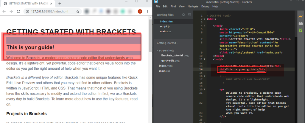 Brackets live preview highlight in browser