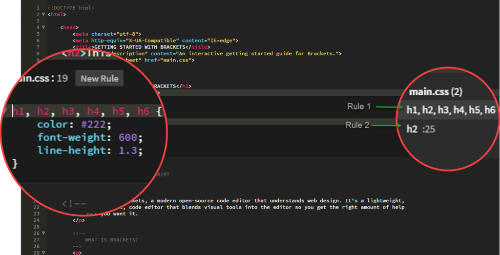 Brackets quick edit navigate to next rule