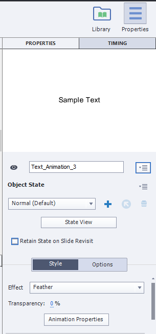 Adobe Captivate - Text Animation Property menu