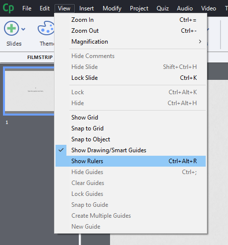 Adobe captivate show hide Rulers