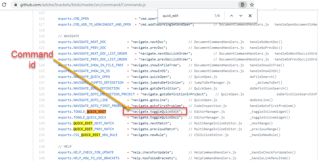 Brackets Command Id