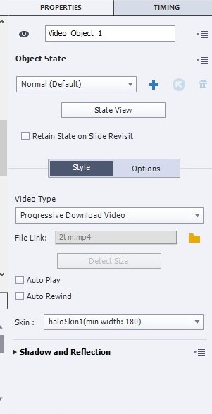 Adobe captivate add video properties