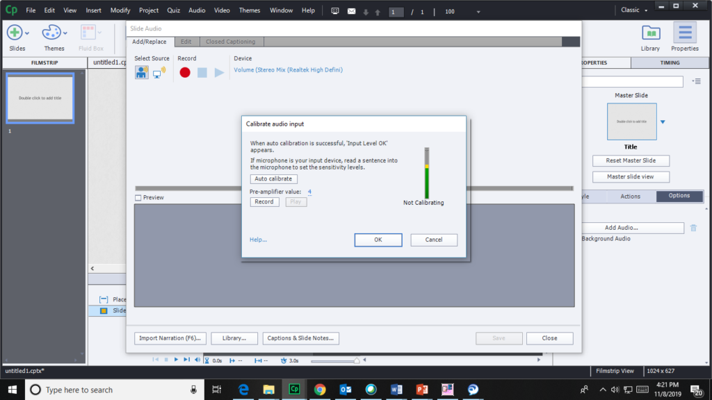 Adobe captivate calibrate audio input