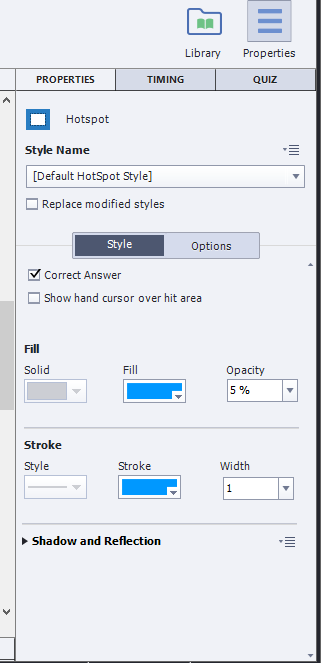 Adobe Captivate Hot Spot properties tab - TutorialBrain