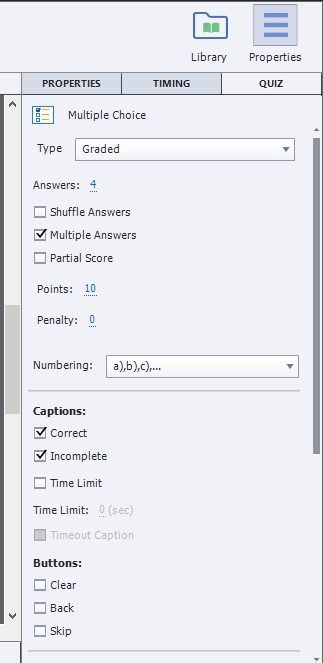 Adobe Captivate Multiple Choice Quiz properties - TutorialBrain