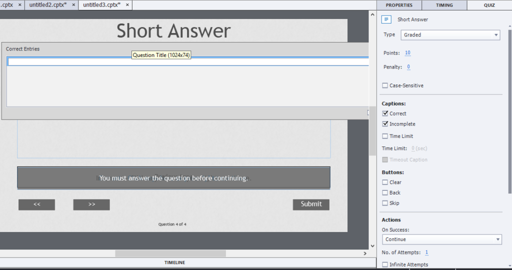 Adobe Captivate Short Answer Entry box - TutorialBrain