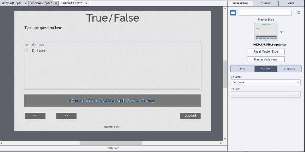 Adobe Captivate True False - TutorialBrain