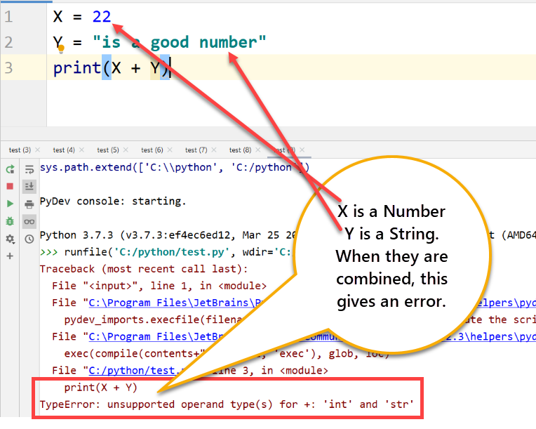 Python variable: Number concatenated with string Error