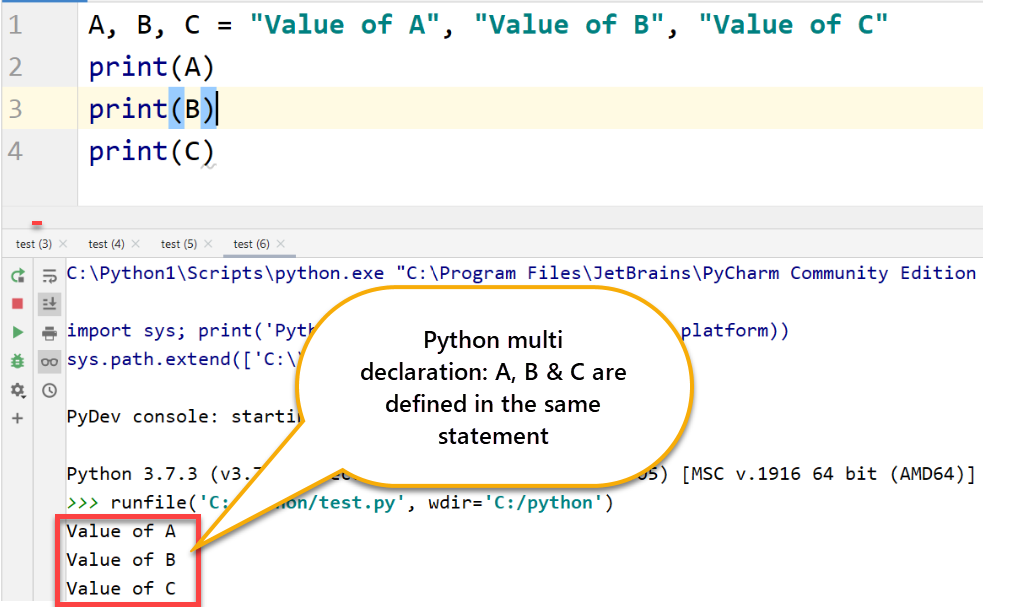 Python variable multi declaration single statement