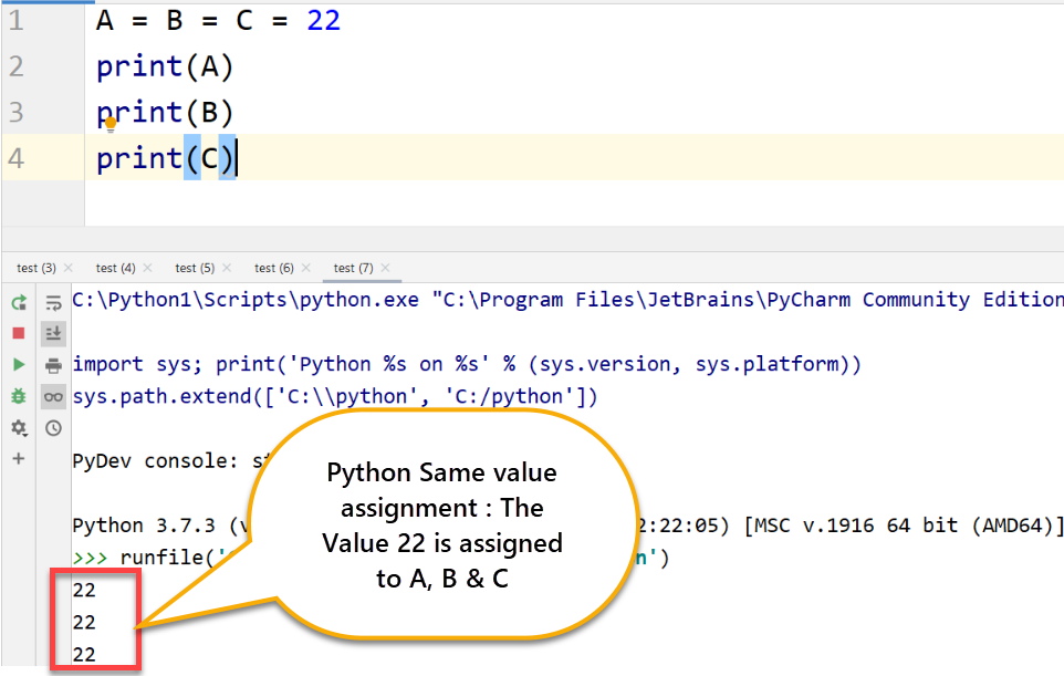 Python variable same value assigned