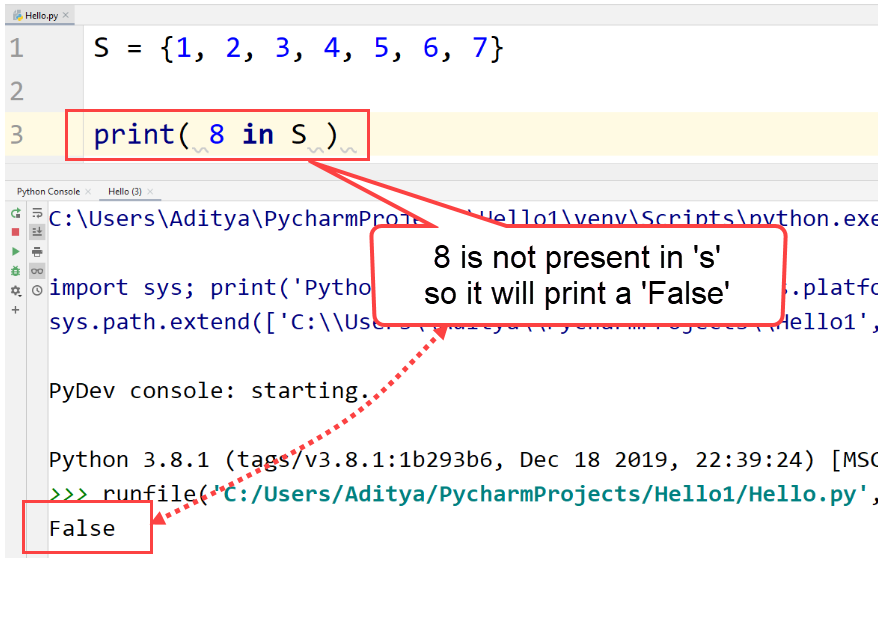 Python check element in set