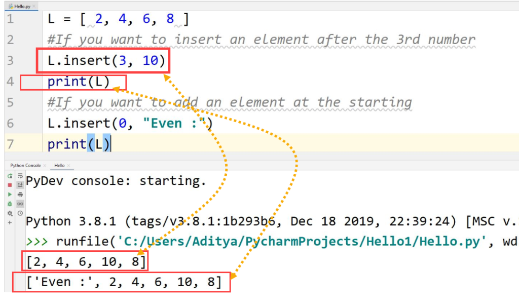 Python manipulation insert element