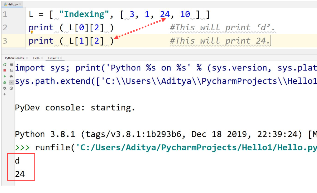 Python nested indexing