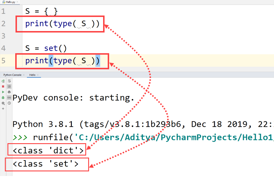 Python sets empty curly braces