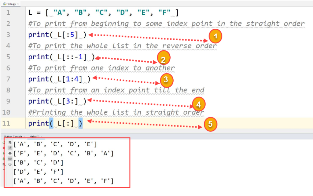 Python slicing elements