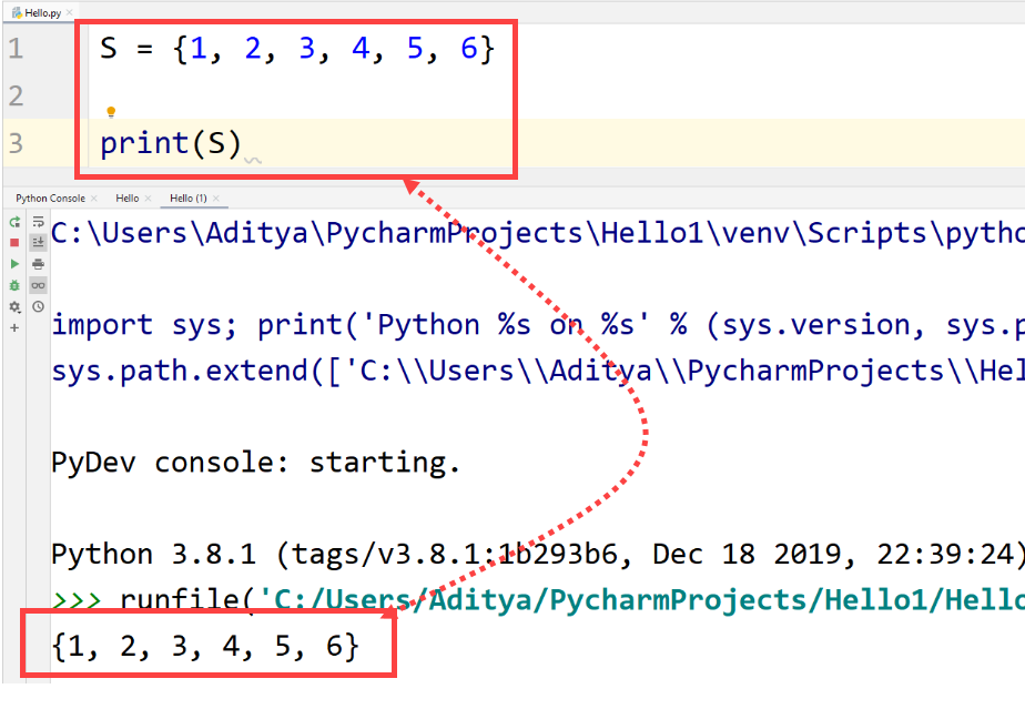 create Python sets curly braces