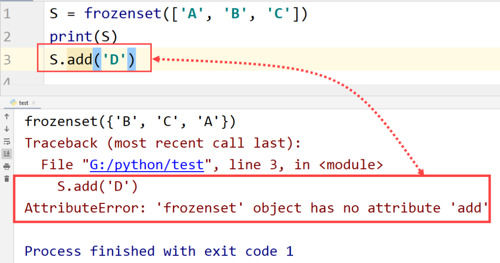 python fronzenset add attributeError