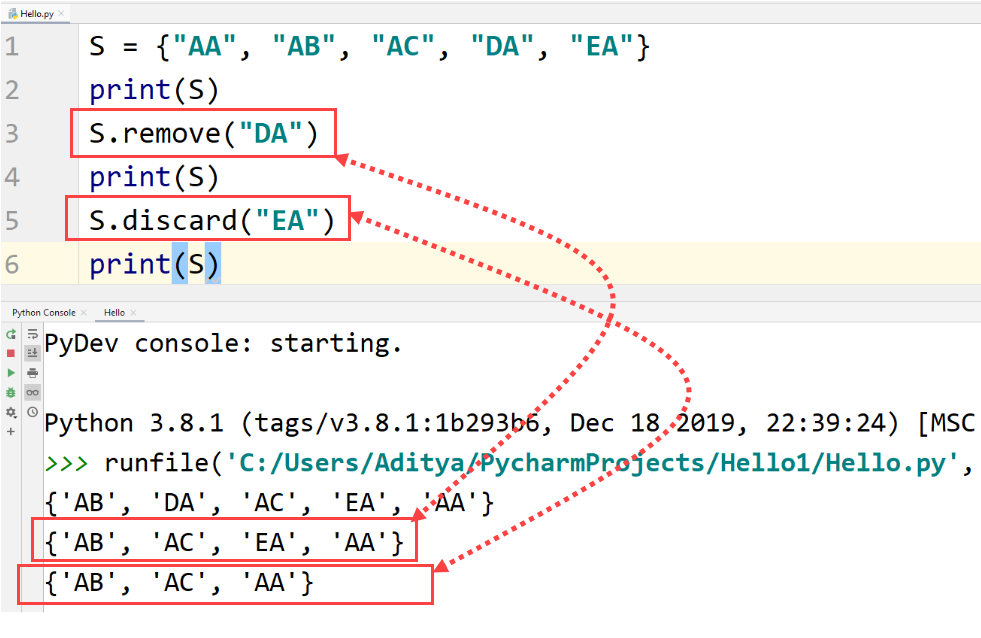 python remove discard