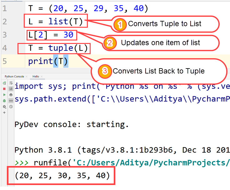 Python- Update tuple using list