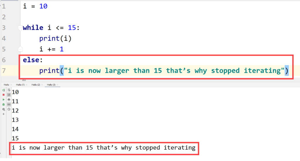 Python else in while loop