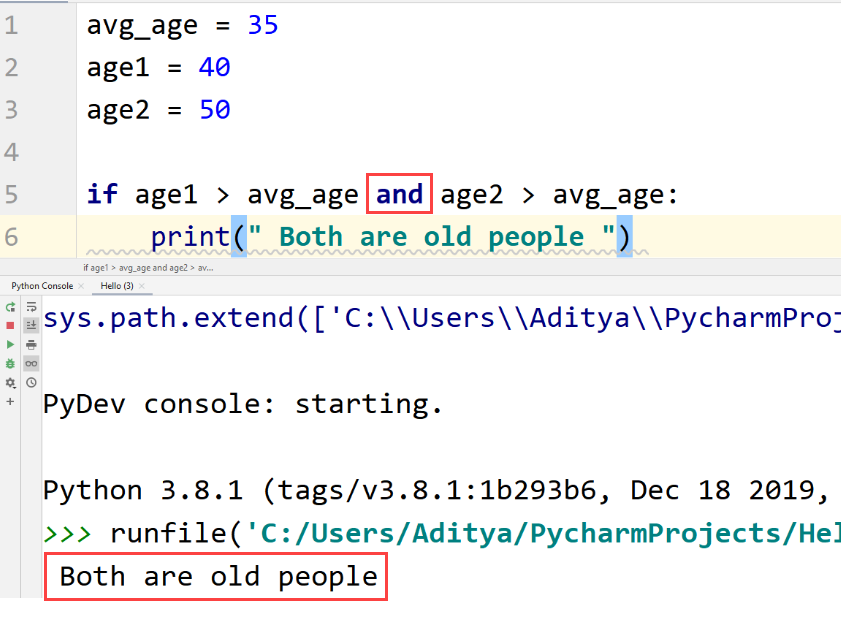 Python logical and statement