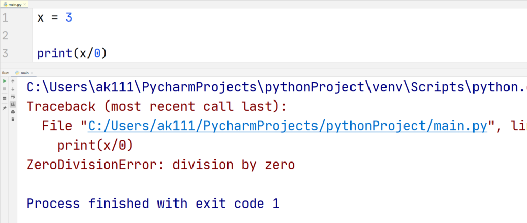 Python Exceptions ZeroDivisionError