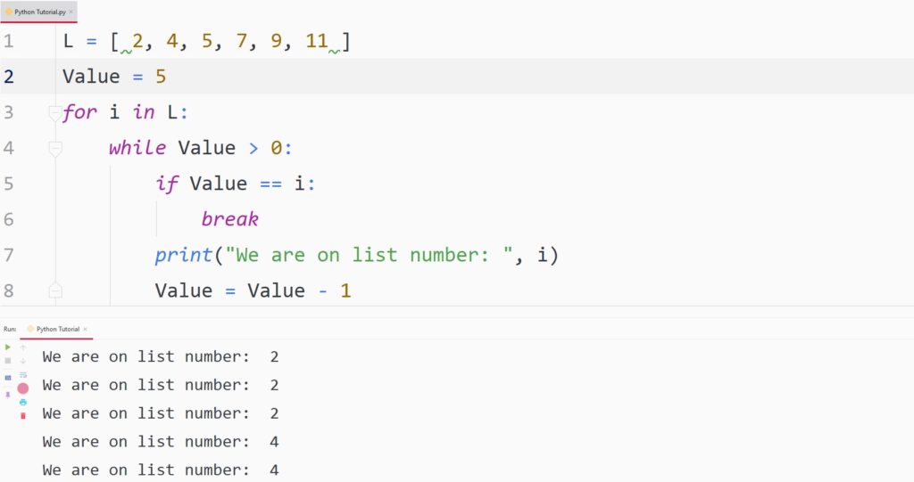 Python break nested loop