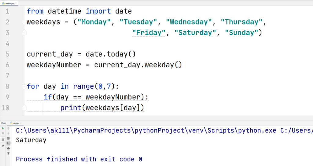 Python current weekday name