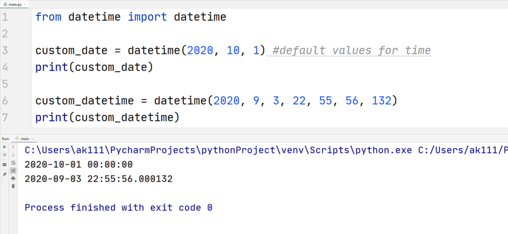 Python custom values datetime