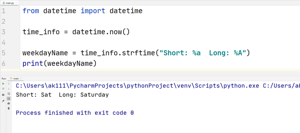 Python datetime strftime to get weekday