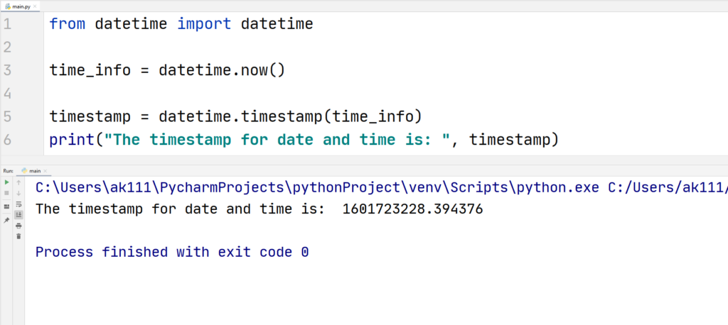 Python datetime to timestamp